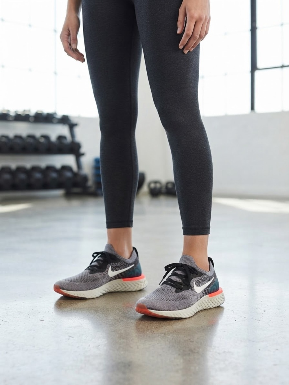 Nike Epic React Flyknit Running Shoes Women’s Size 6 Gray Black Orange AQ0070010